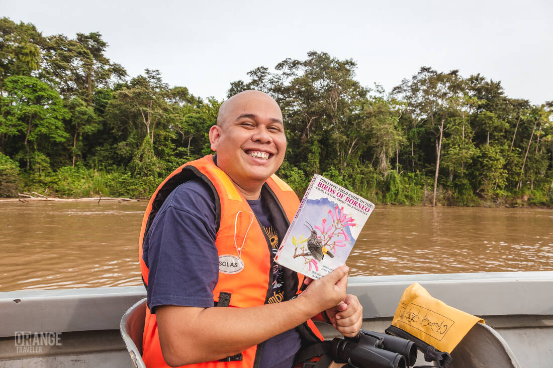 Guide Berry in a boat on the Kinabatangan River