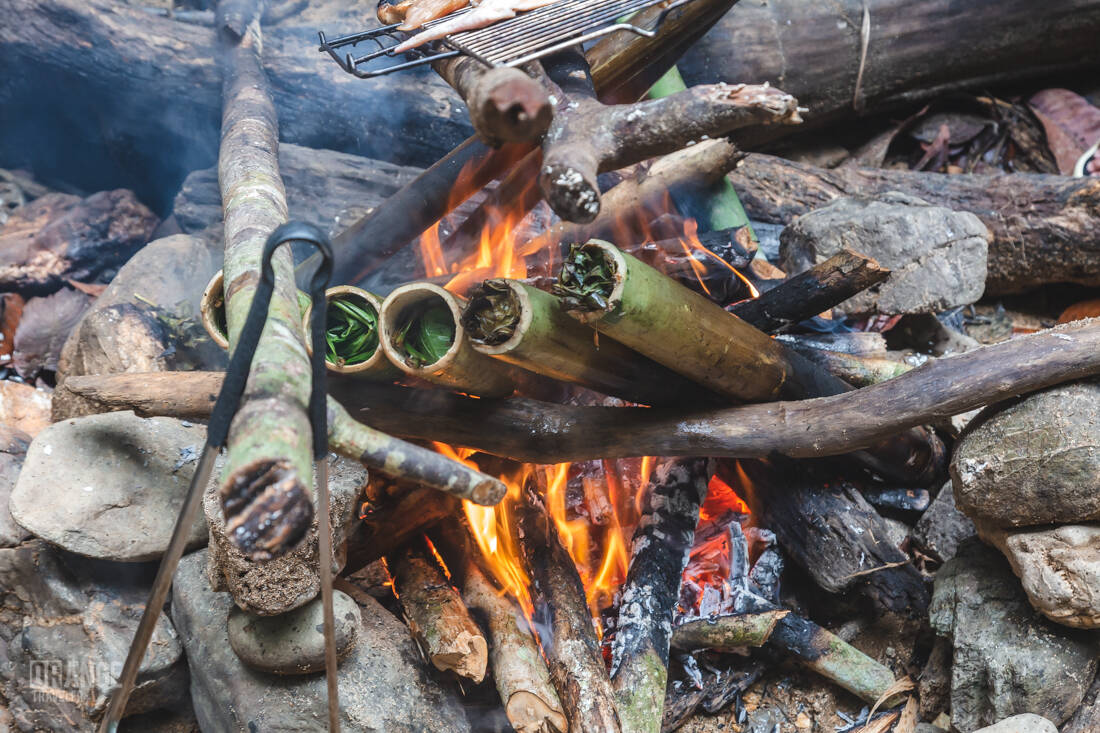 The Iban cooking food inside bamboo stems