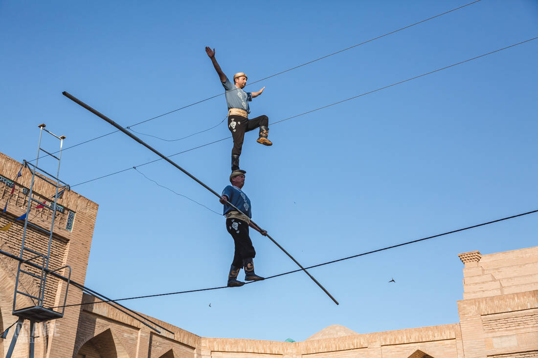 Tightrope walkers in Khiva, Uzbekistan