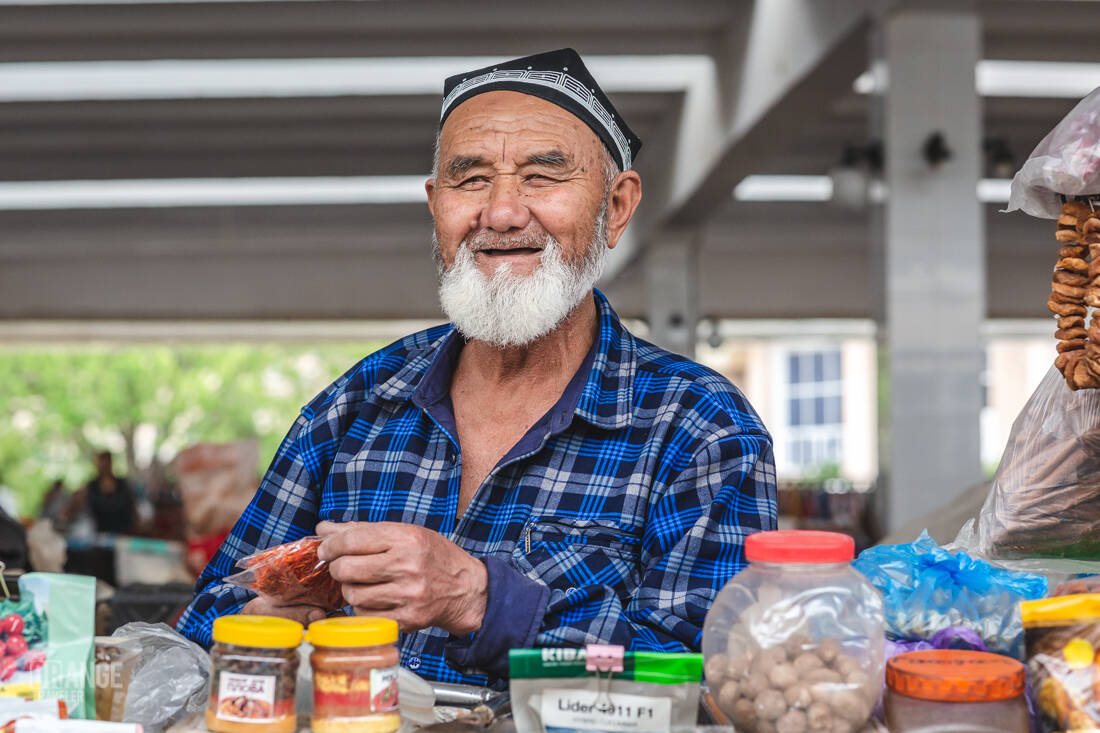 A vendor at Siab Bazaar in Samarkand, Uzbekistan
