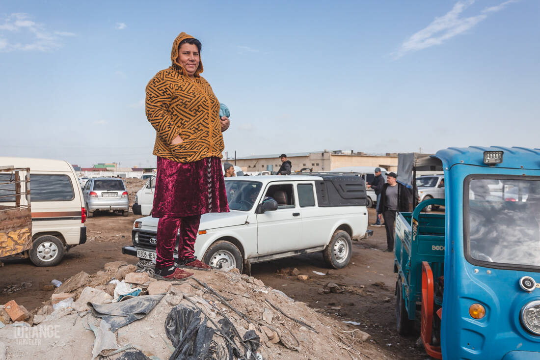 Woman at the livestock market in Urgench, Uzbekistan