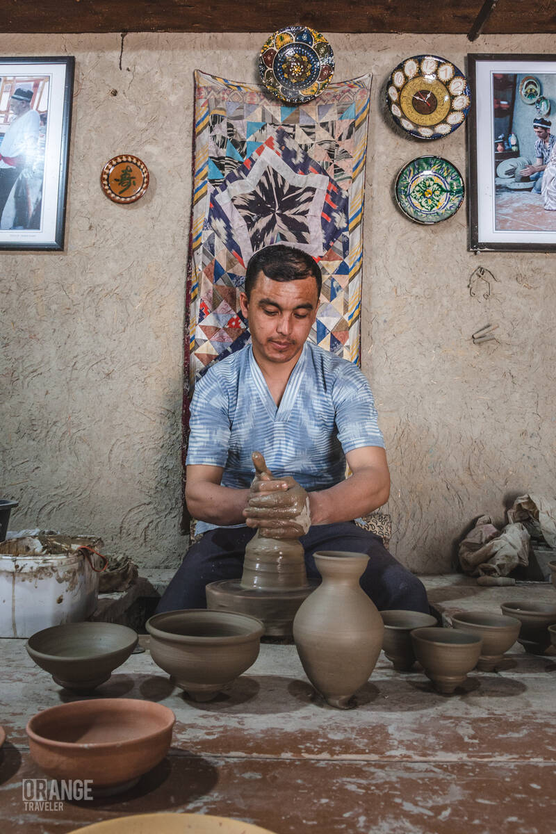 A master potter at the wheel in Gijduvan, Uzbekistan