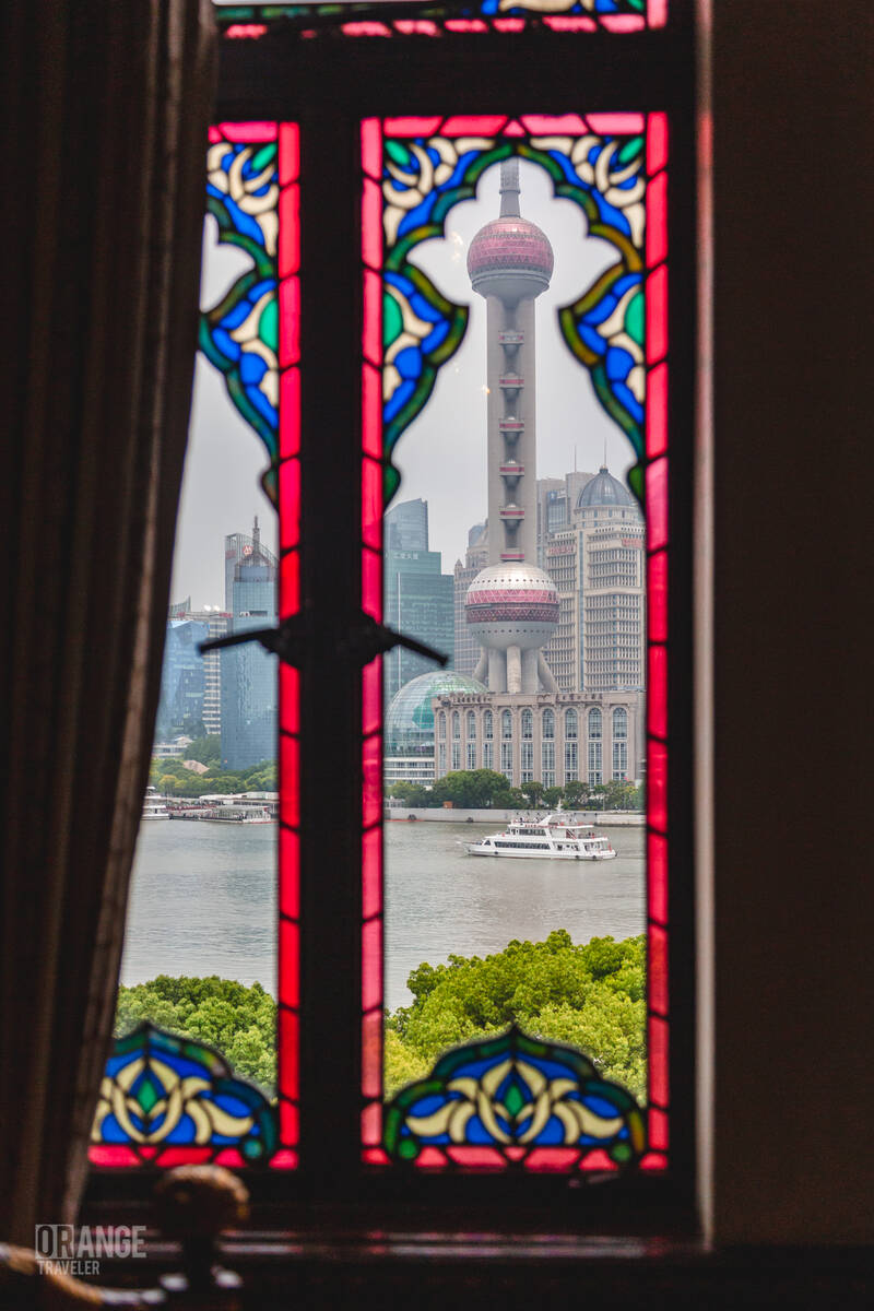 Stained-glass windows in the Indian Suite at the Peace Hotel